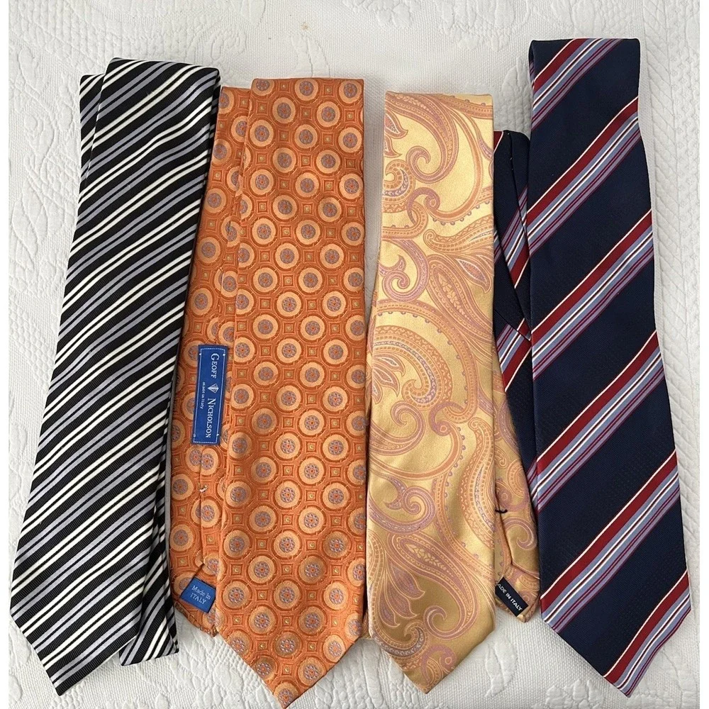 Geoff Nicholson Paisley Geometric Stripe Men's 100% Silk Tie Lot of 4